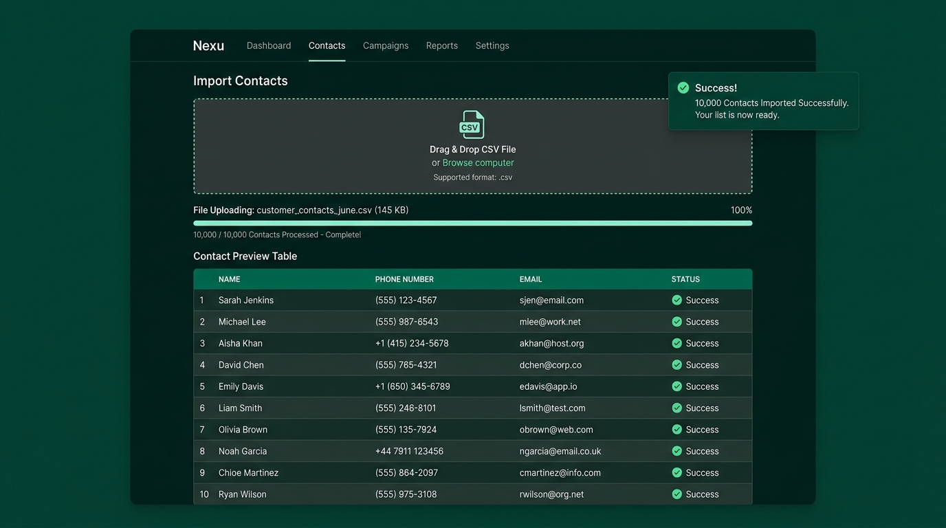 Importação de contatos via CSV
