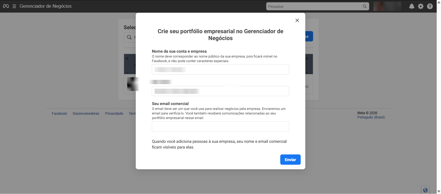 Aviso para parar antes do botão final de criar portfólio